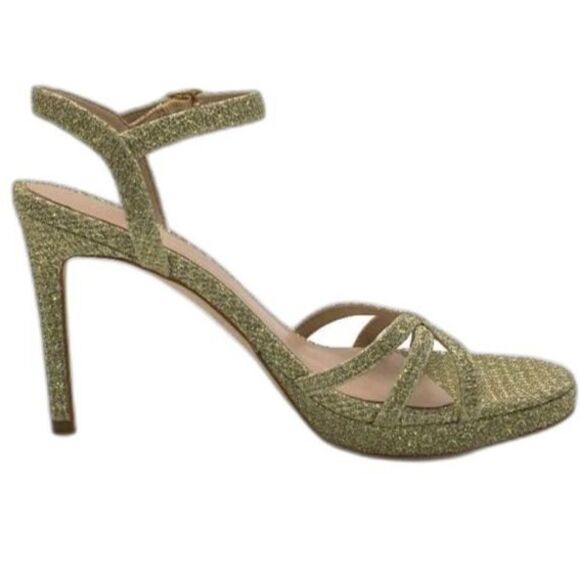 Stuart Weitzman Starla Metallic Gold Evening Party Heeled Sandals  U.S. size 7.5 - Picture 2 of 7
